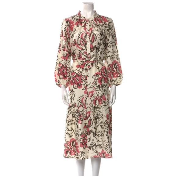 a piece apart Dresses & Skirts - A Piece Apart 3/4 Sleeve 100% Silk Tent Midi Dress V Neck Abstract Floral Sz 6